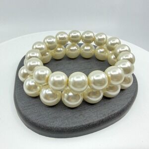 Faux Pearl Double Strand Chunky Bracelet Statement Layering Boho Jewelry